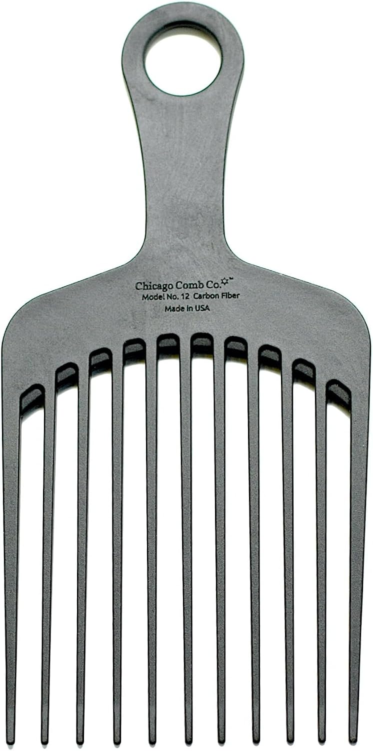 Chicago Comb Model 12 Carbon Fiber XL Wide-Tooth Pick, 19 cm