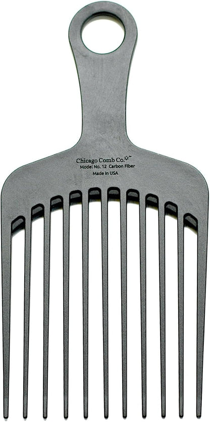 Chicago Comb Model 12 Carbon Fiber XL Wide-Tooth Pick, 19 cm