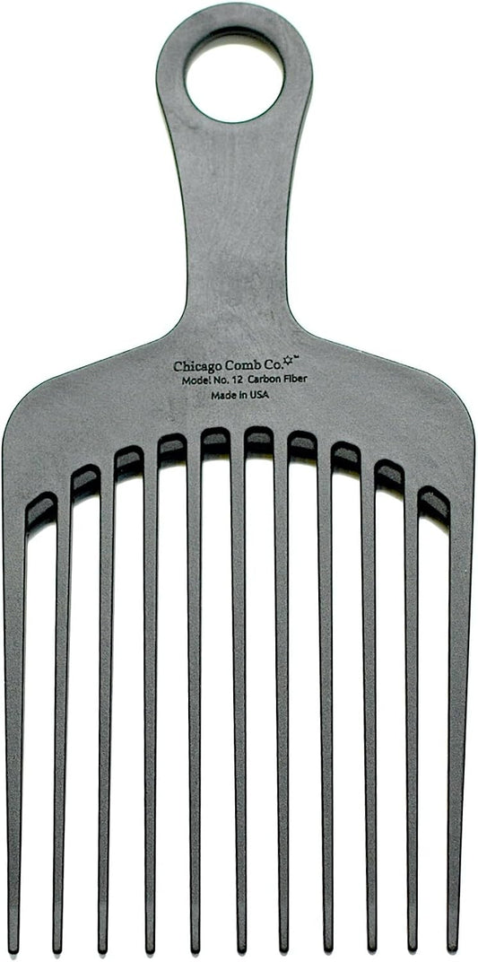 Chicago Comb Model 12 Carbon Fiber XL Wide-Tooth Pick, 19 cm