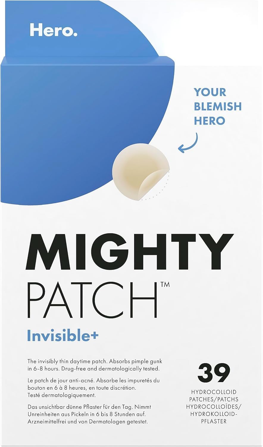 Hero Mighty Patch Invisible+ Daytime Hydrocolloid Patches, 39 Count