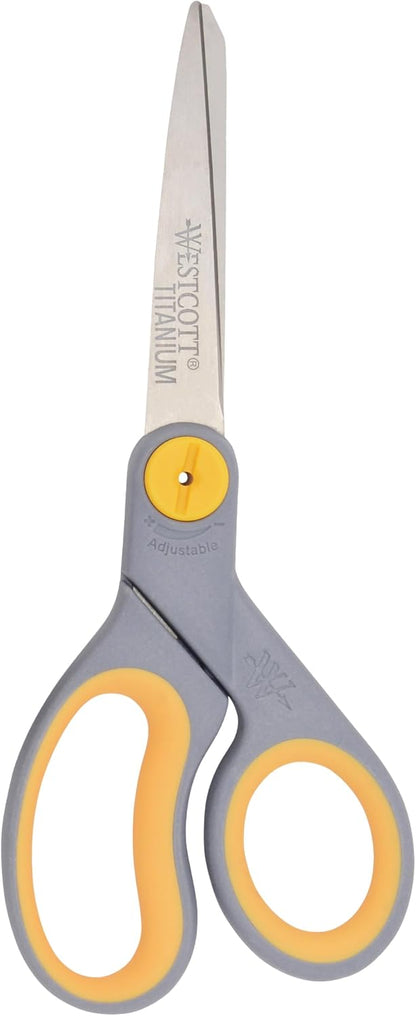 Westcott 8-Inch Titanium-Bonded Scissors with Adjustable Glide, Gray/Yellow