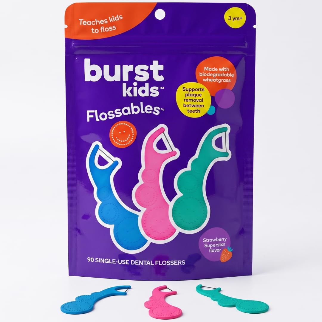 Burst Kids Flossers, Strawberry, 90 Count