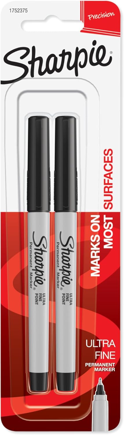 Sharpie Black Permanent Markers, Ultra Fine Point, Pack of 2