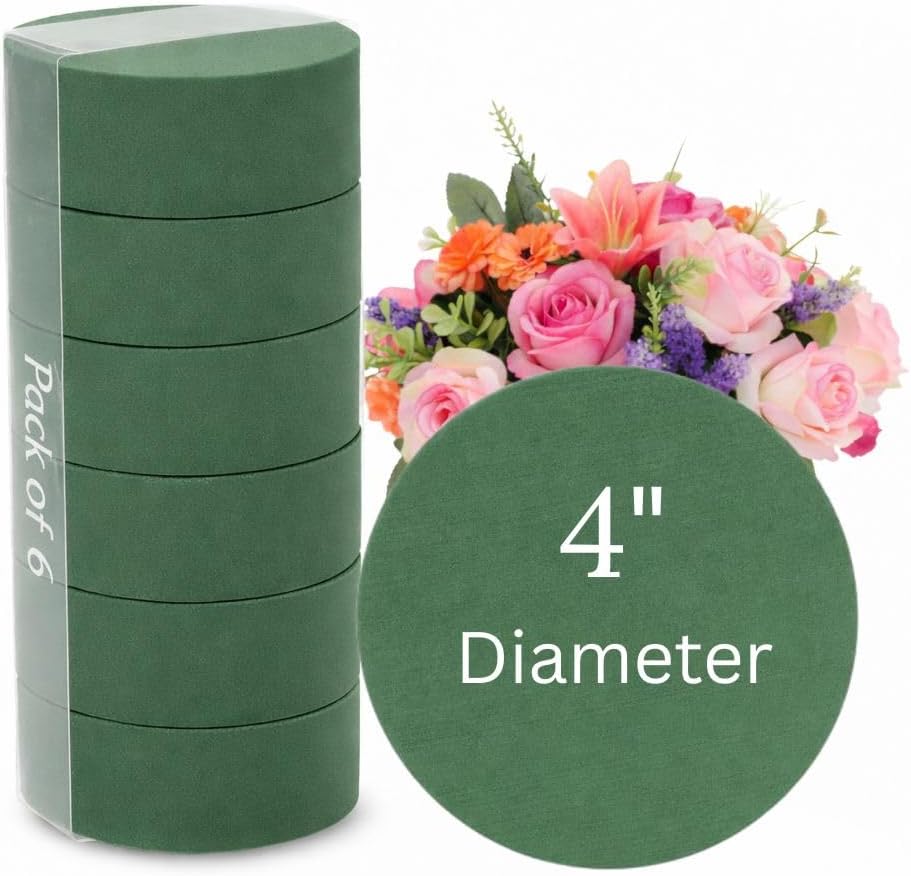 FLOFARE Round Floral Foam Blocks, Pack of 6, 4 x 1.4 Inch
