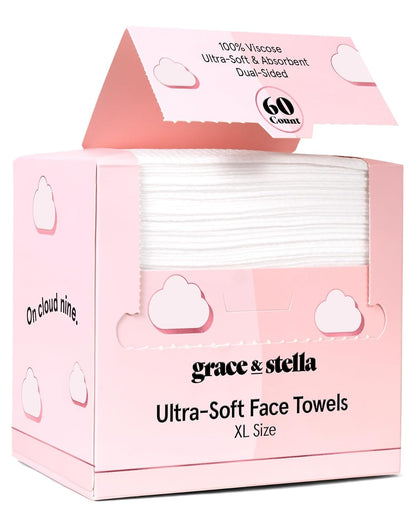 grace & stella Disposable Face Towels XL, 60 Count