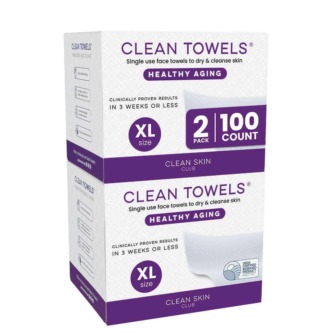 Clean Skin Club Healthy Aging Clean Towels XL, 2 Packs (100 Count)