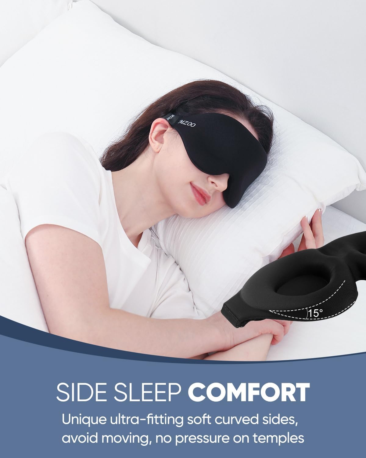 MZOO Memory Foam Sleep Mask, Light Blocking, Adjustable Strap - view 3