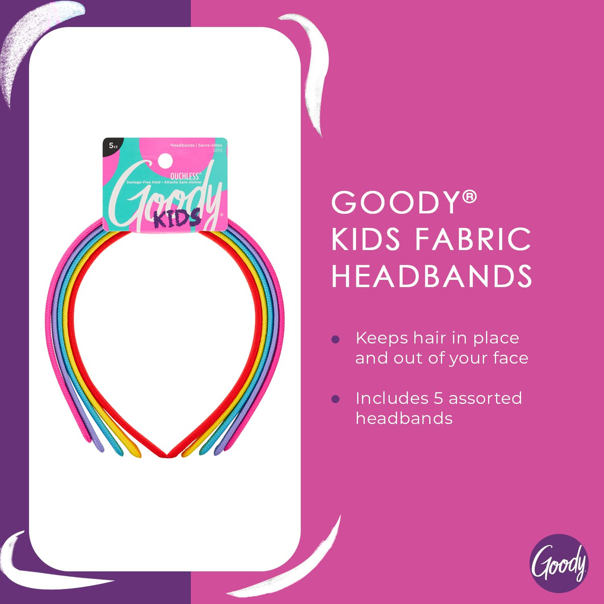 Goody Kids Ouchless Fabric Headbands, Assorted Colours, 5 Count - view 4