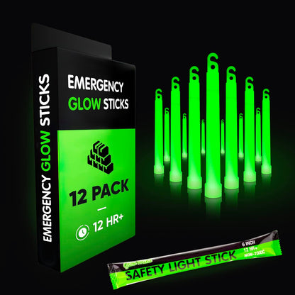 Glow Mind Emergency Glow Sticks, Green, Pack of 12