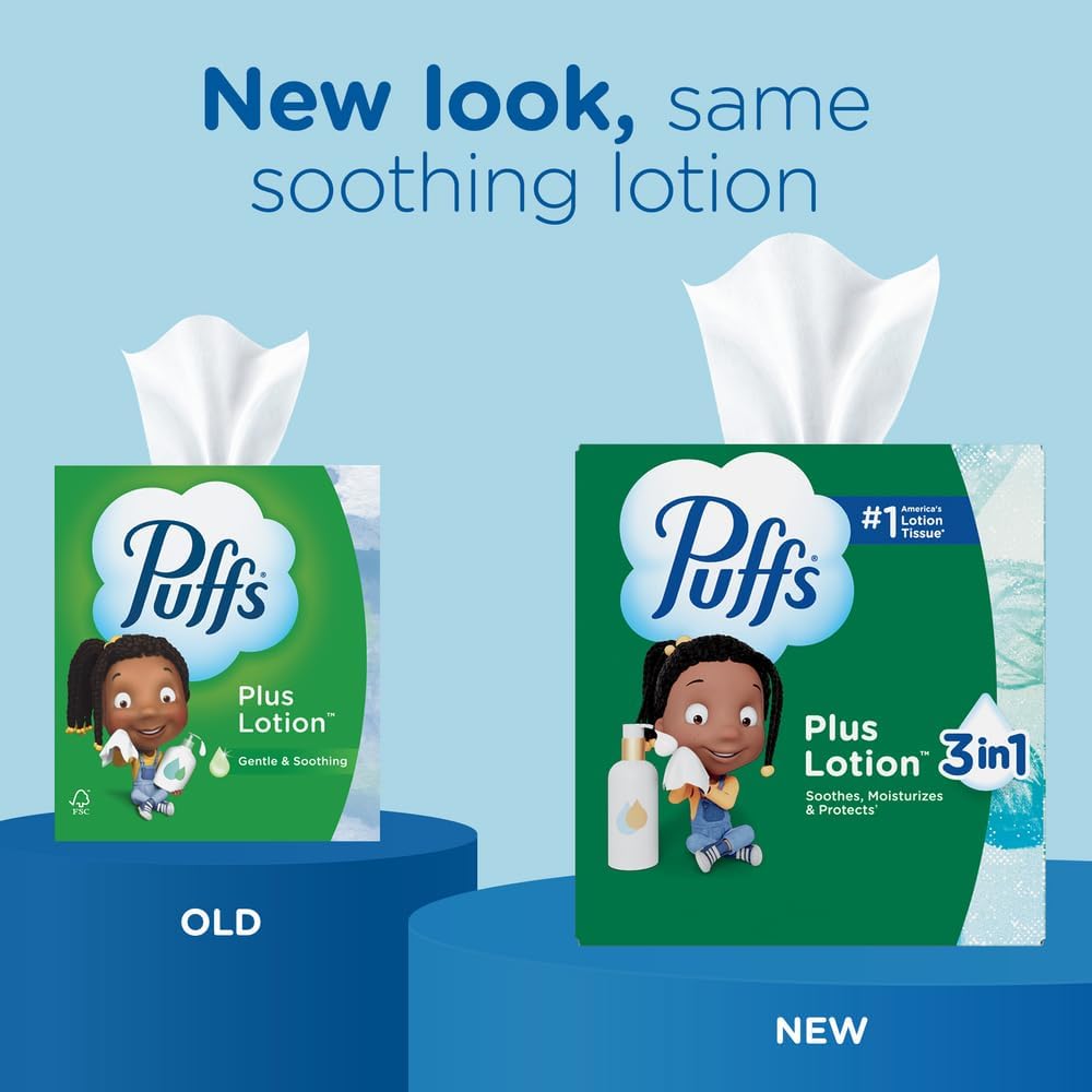 Puffs Plus Lotion Facial Tissues, 4 Family Boxes of 124 - view 2
