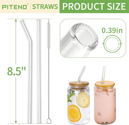Piteno Reusable Glass Straws, 12 Pack with 4 Cleaning Brushes, 8.5 Inch - view 2