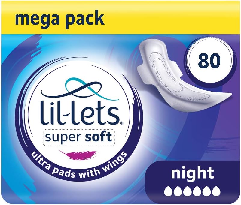 Lil-Lets Super Soft Ultra Thin Night Pads with Wings, 80 Count