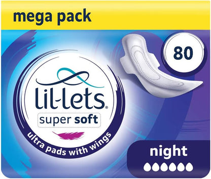Lil-Lets Super Soft Ultra Thin Night Pads with Wings, 80 Count