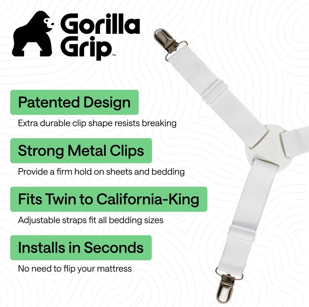 Gorilla Grip Fitted Bed Sheet Holders with Metal Clips, Pack of 4, White - view 2