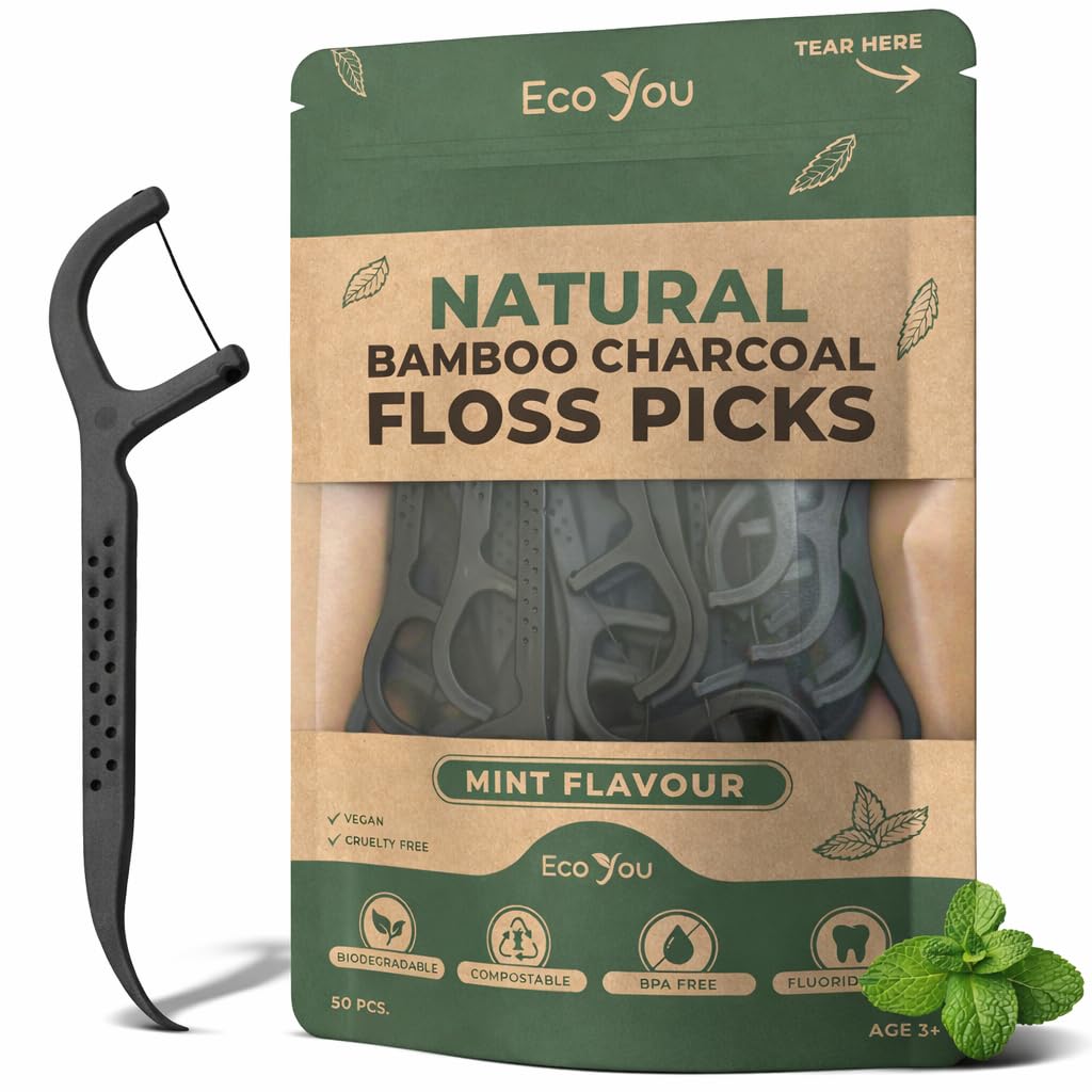 EcoYou Biodegradable Floss Picks, Mint, 50 Count