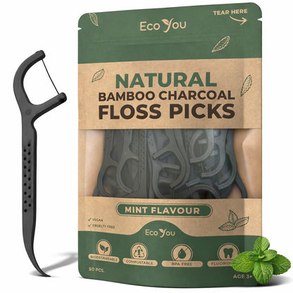EcoYou Biodegradable Floss Picks, Mint, 50 Count