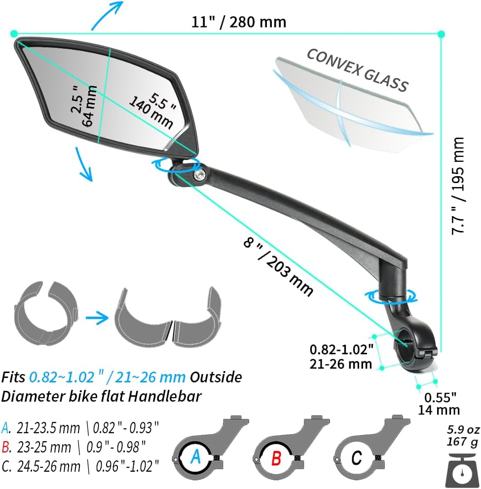 BriskMore Left Handlebar Bike Mirror, Foldable, 360 Degree Adjustable - view 6