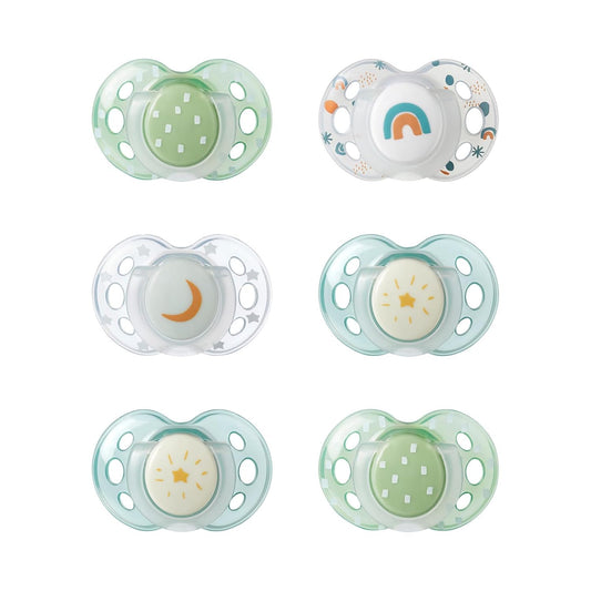 Tommee Tippee Night Time Dummies, 18-36 Months, Glow in the Dark, 6 Pack