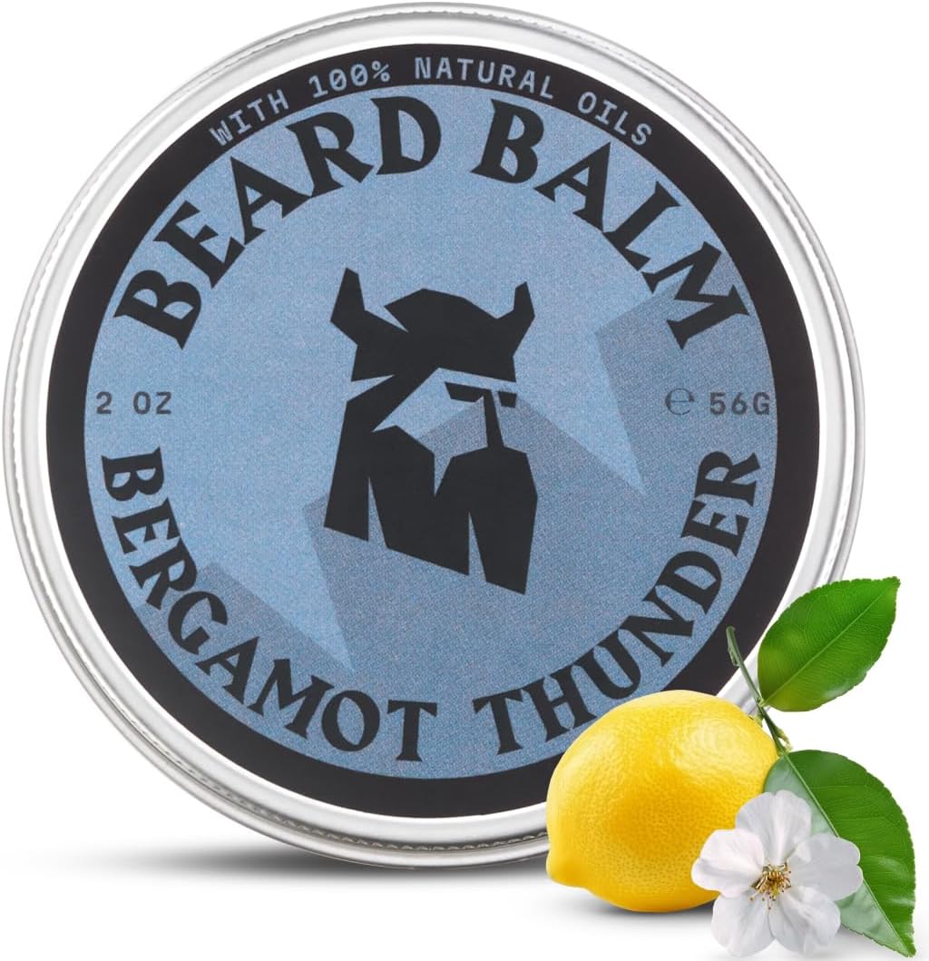 Striking Viking Beard Balm for Men, Bergamot Thunder Scent, 2 oz