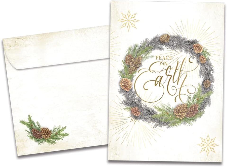 Tree-Free Greetings Christmas Cards 5 x 7 Inch, Pack of 12, Winter Pine Wreath