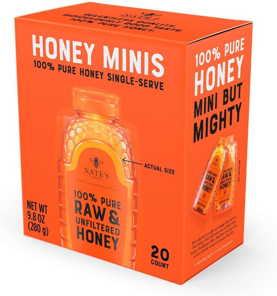 Nate's Honey Minis Raw Unfiltered Honey 20 x 0.49 oz Packets