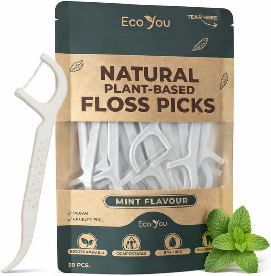 EcoYou Biodegradable Floss Picks, Mint, 50 Count