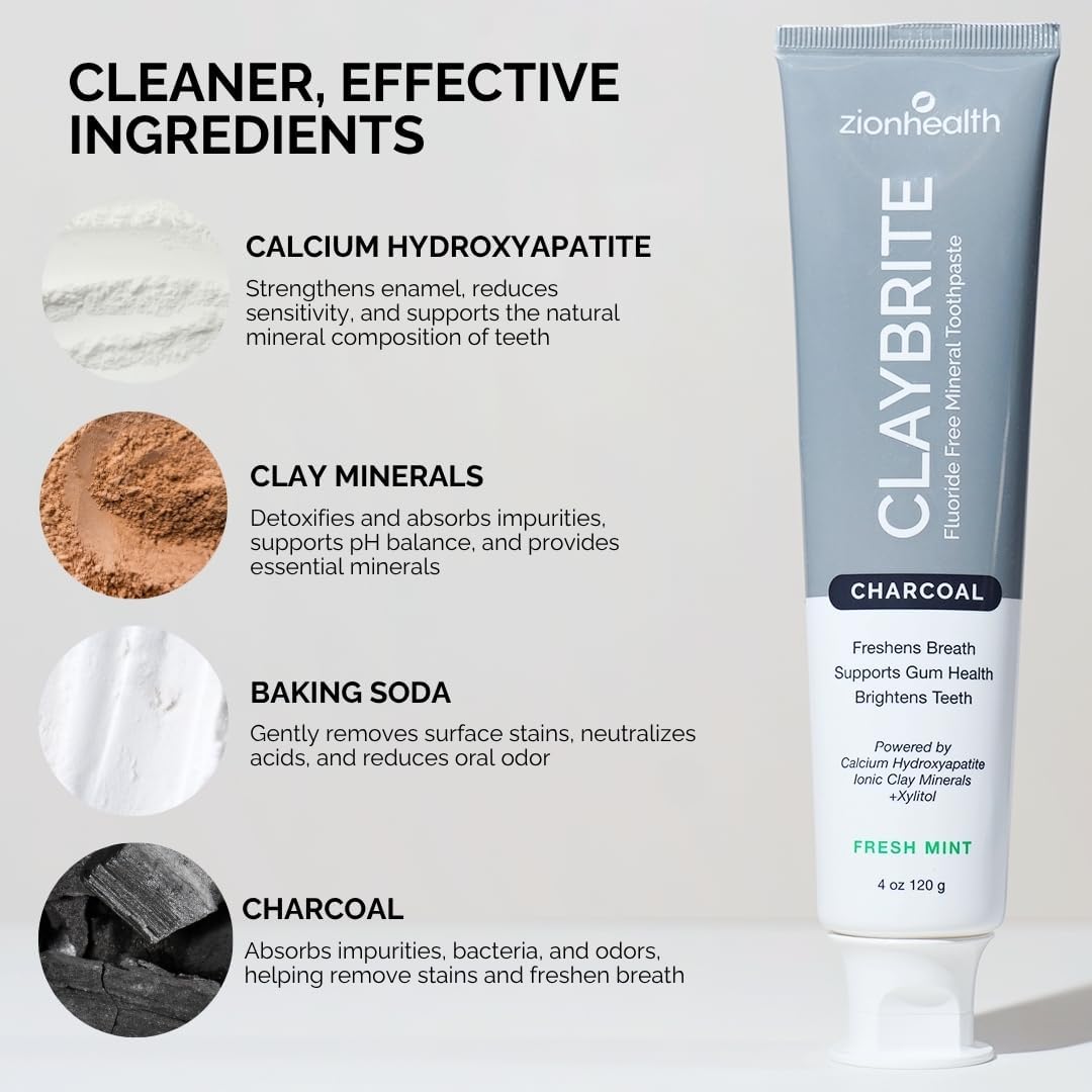 Zion Health ClayBrite Activated Charcoal Toothpaste Natural Mint 4 oz (120 g) - view 4