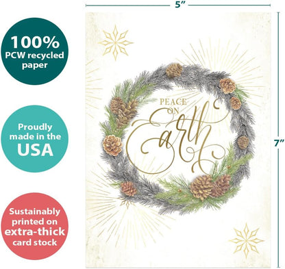 Tree-Free Greetings Christmas Cards 5 x 7 Inch, Pack of 12, Winter Pine Wreath - view 3