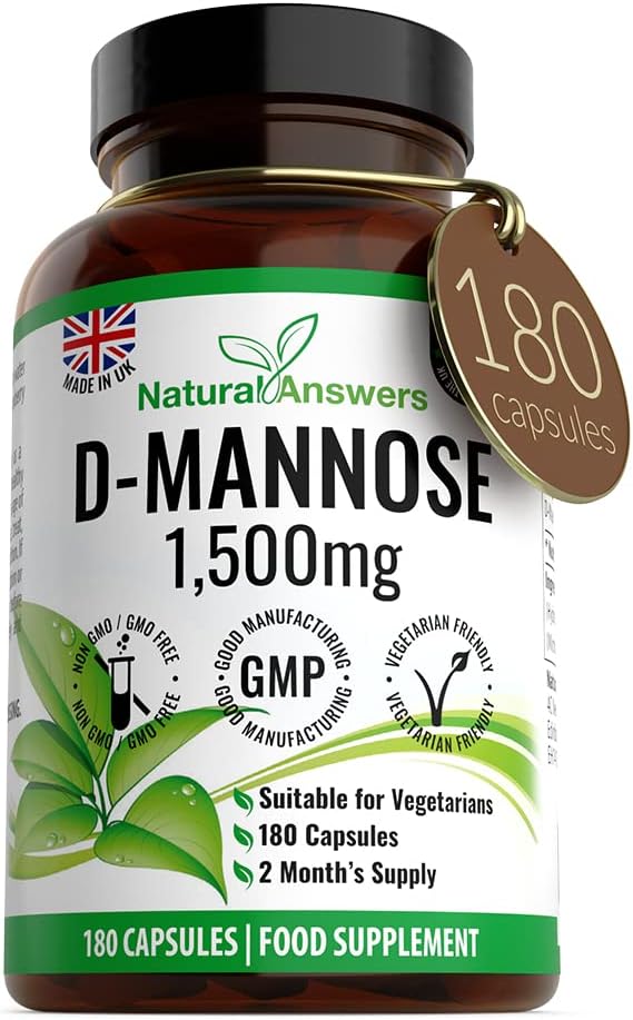 Natural Answers D-Mannose 1500 mg Vegetarian Capsules 180 Count
