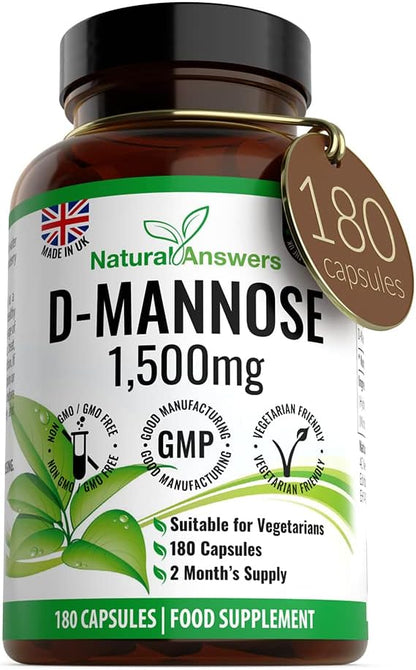 Natural Answers D-Mannose 1500 mg Vegetarian Capsules 180 Count