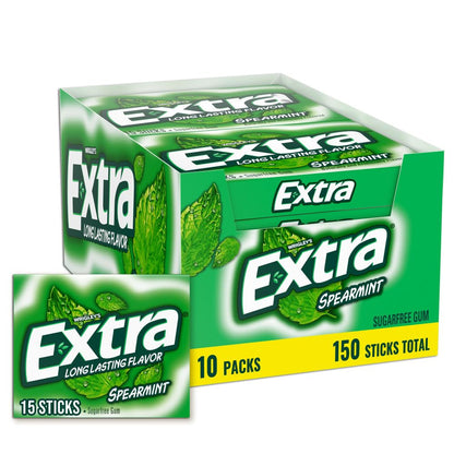 Extra Spearmint Sugar-Free Chewing Gum, 15 Pieces x 10 Packs (150 Pieces)