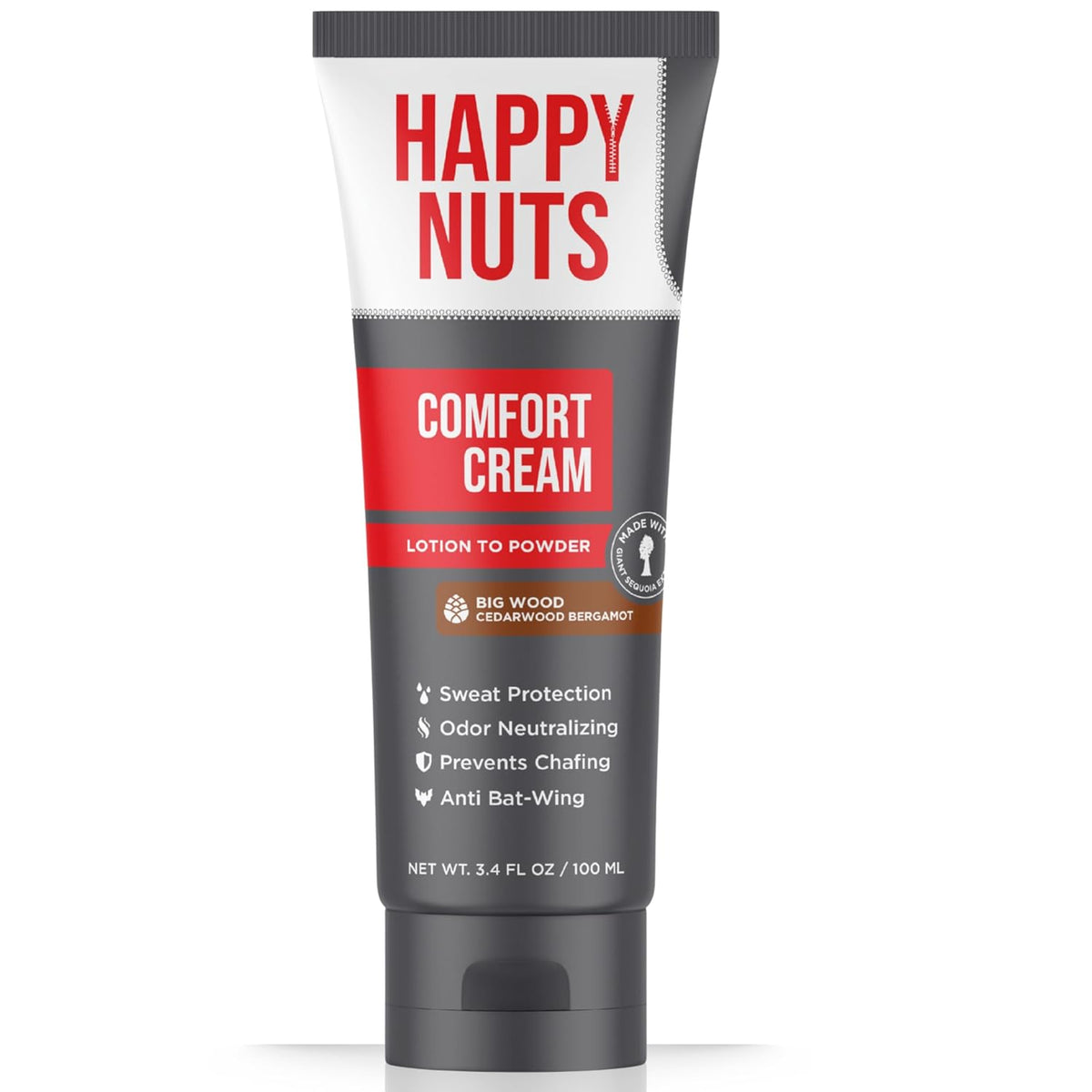 HAPPY NUTS Comfort Cream Deodorant for Men, Big Wood, 3.4 fl oz