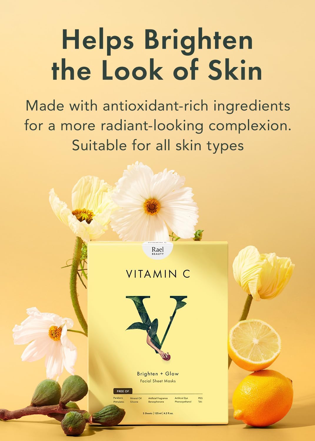 Rael Vitamin C Face Sheet Masks, Brightening & Glow, 5 Sheets - view 5
