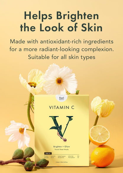Rael Vitamin C Face Sheet Masks, Brightening & Glow, 5 Sheets - view 5