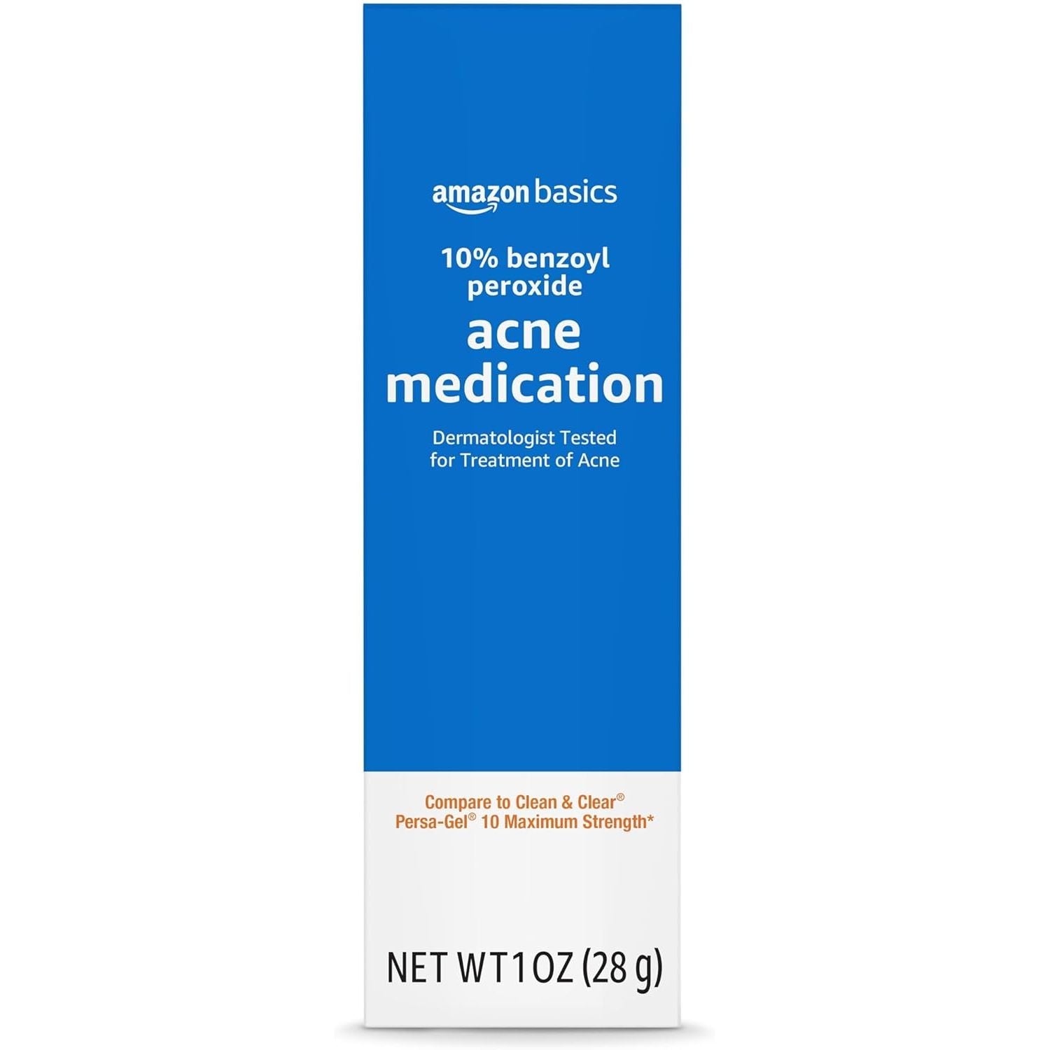 Amazon Basics 10% Benzoyl Peroxide Acne Treatment Gel, Maximum Strength, 1 fl oz (30ml)