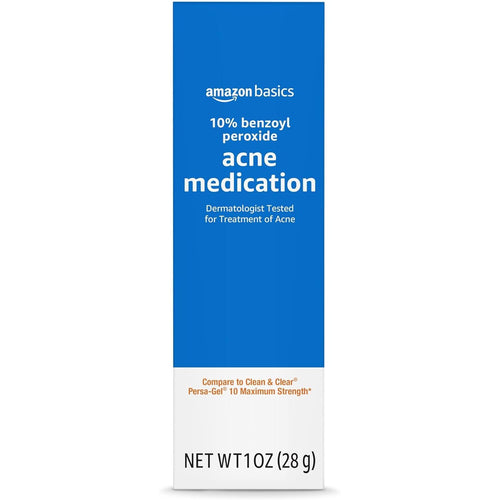 Amazon Basics 10% Benzoyl Peroxide Acne Treatment Gel, Maximum Strength, 1 fl oz (30ml)