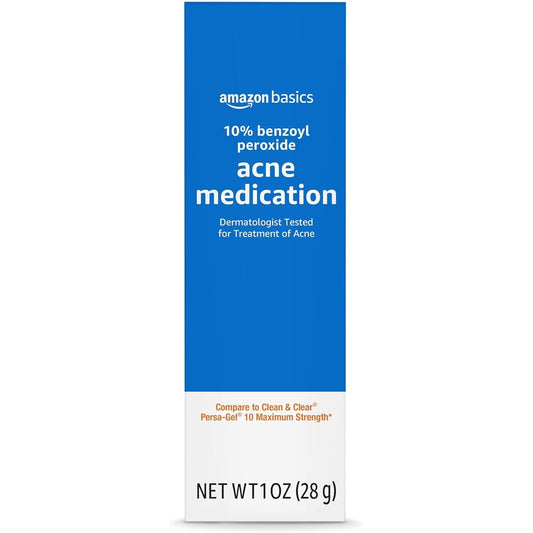 Amazon Basics 10% Benzoyl Peroxide Acne Treatment Gel, Maximum Strength, 1 fl oz (30ml)
