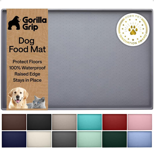 Gorilla Grip Waterproof Silicone Pet Food Mat, 18.5 x 11.5 Inches, Grey