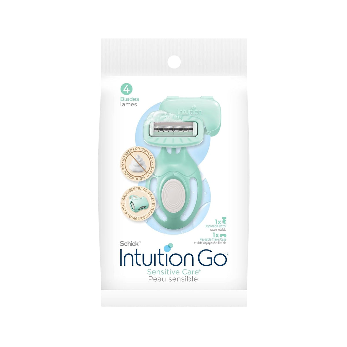 Schick Intuition Go 2-in-1 Mini 4-Blade Razor for Women, 1 Count