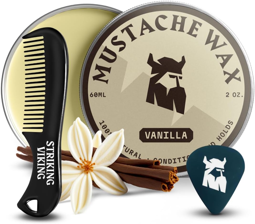 Striking Viking Moustache Wax Kit with Comb, Vanilla, 2 oz