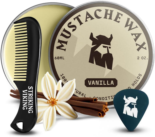 Striking Viking Moustache Wax Kit with Comb, Vanilla, 2 oz