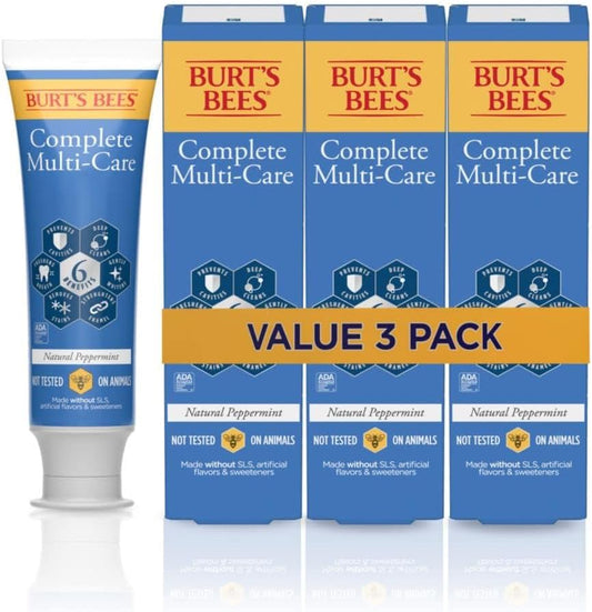 Burt's Bees Multi-Care Toothpaste, Natural Peppermint 4.7 oz, Pack of 3