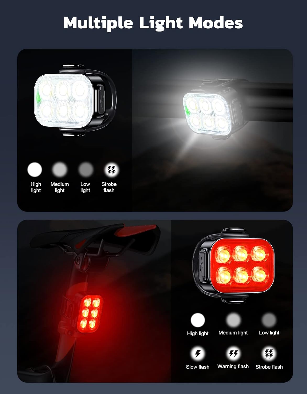 Zewdov Rechargeable Bike Light Set, Front and Rear, IP65 - view 3
