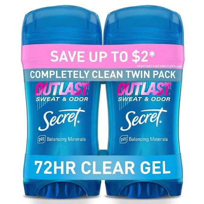 Secret Outlast Antiperspirant Deodorant for Women, Clear Gel, 2.6 oz, Pack of 2
