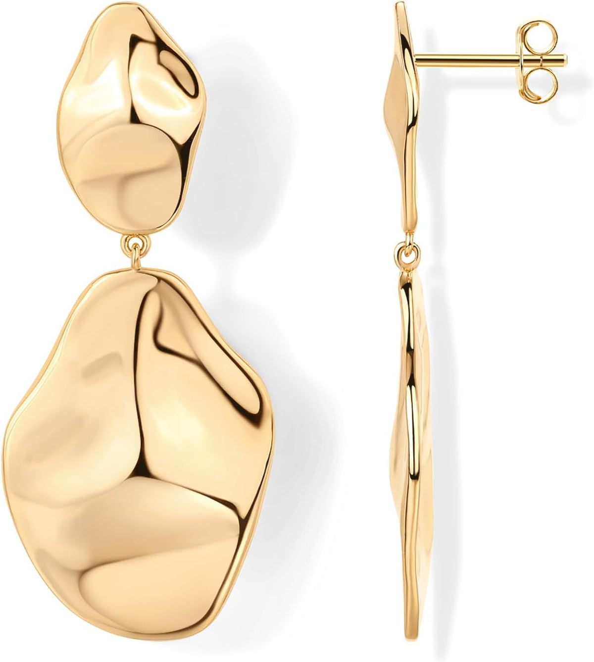 PAVOI 925 Silver Drop Earrings, Yellow Gold, 50 x 21.5 mm — product view