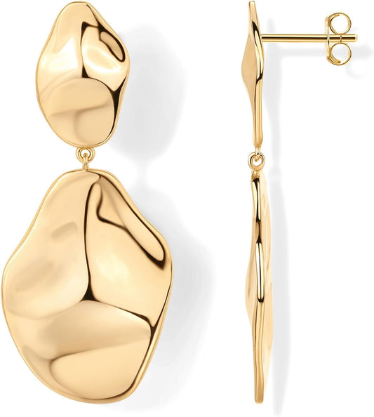 PAVOI 925 Silver Drop Earrings, Yellow Gold, 50 x 21.5 mm
