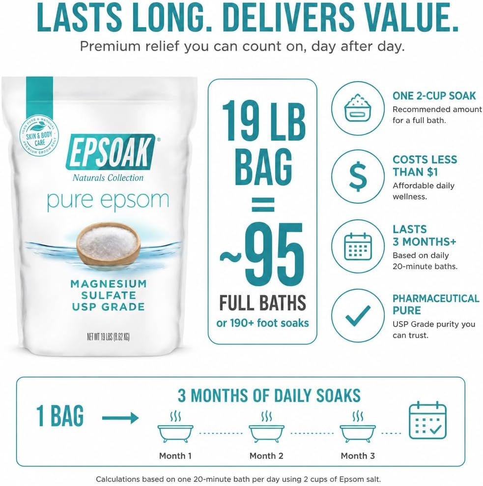Epsoak Epsom Salt, Unscented, Resealable 19 lb Bag - view 5