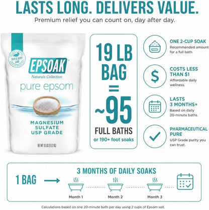Epsoak Epsom Salt, Unscented, Resealable 19 lb Bag - view 5