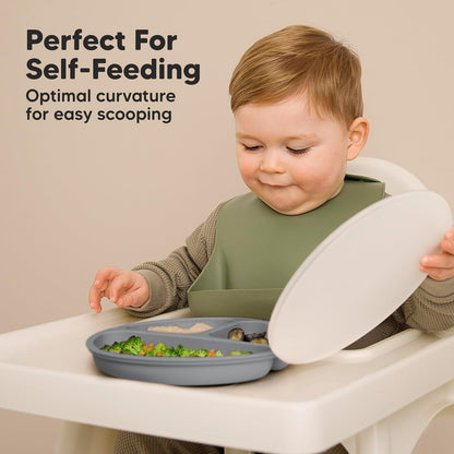 KeaBabies Silicone Suction Plates with Lids, 3 Pack, Slate - view 4