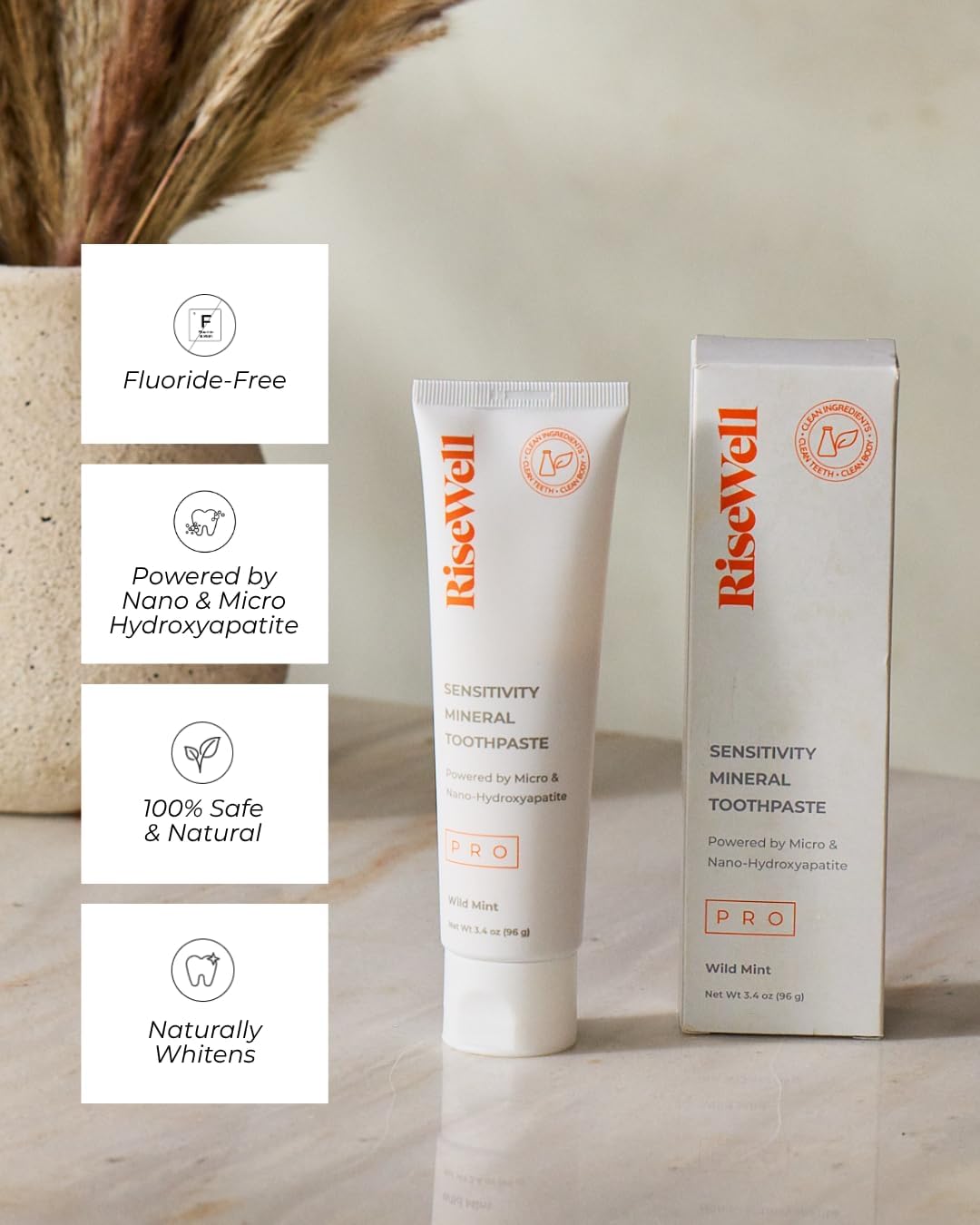RiseWell PRO Micro and Nano Hydroxyapatite Toothpaste, Wild Mint, 96 g (3.4 oz) — alternate product view